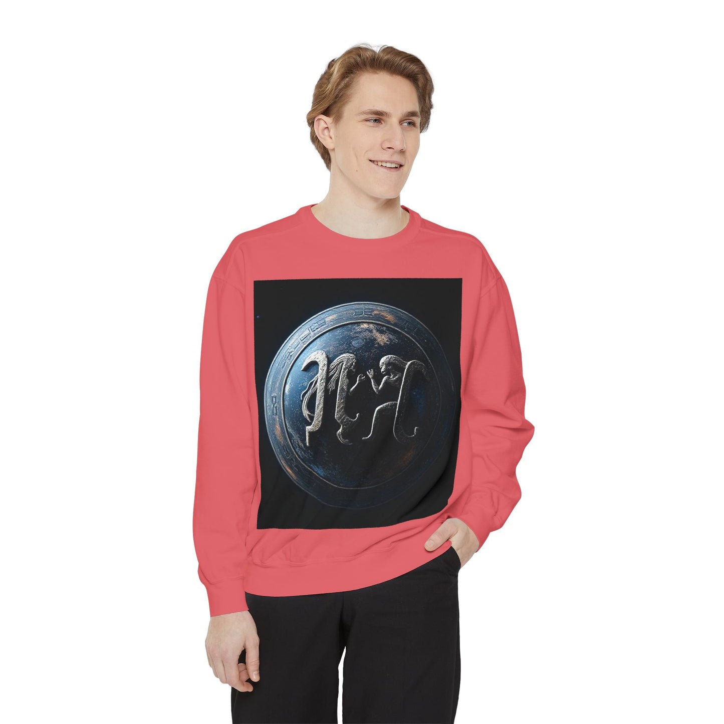 Garment-Dyed Sweatshirt, Unisex, Space Symbol Design, Gemini