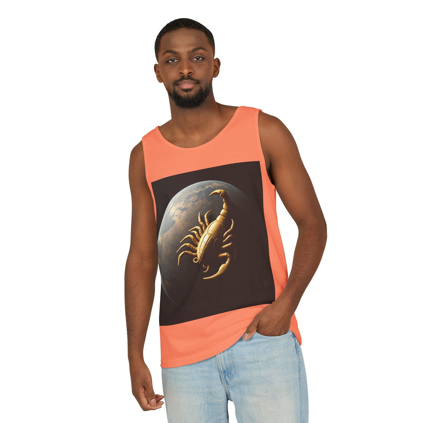 Unisex Garment-Dyed, Tank Top, Scorpio Design, Planet Symbol v1, 100% US cotton