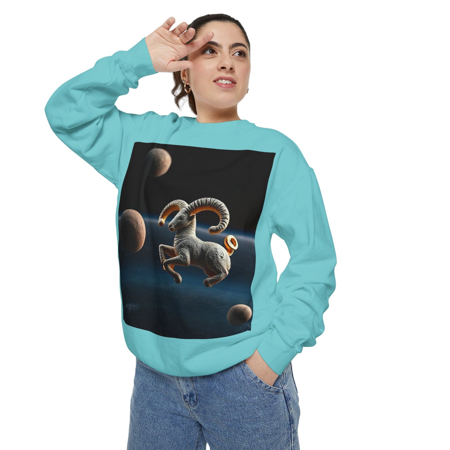 Garment-Dyed Sweatshirt, Unisex, Space Animal Design v1, Aries