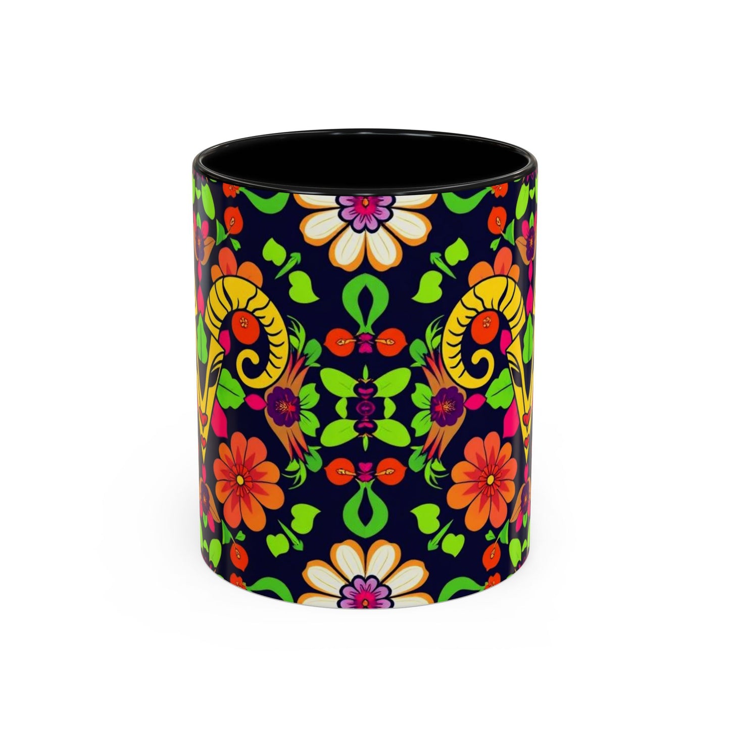 Accent Coffee Mug, Aries, Zodiac v2, Flower Pattern, (11, 15oz)