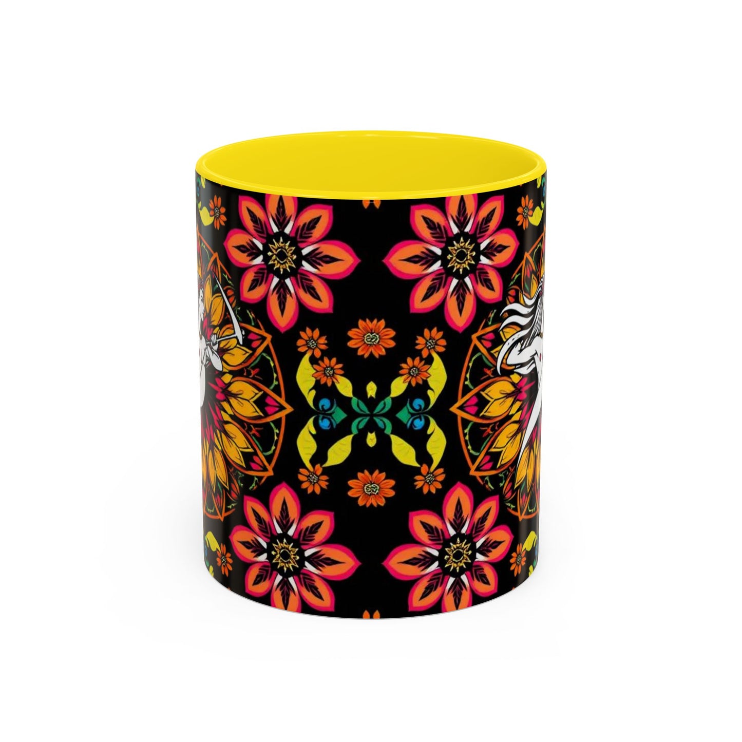 Accent Coffee Mug, Sagittarius, Zodiac v2. Flower Pattern, (11, 15oz)