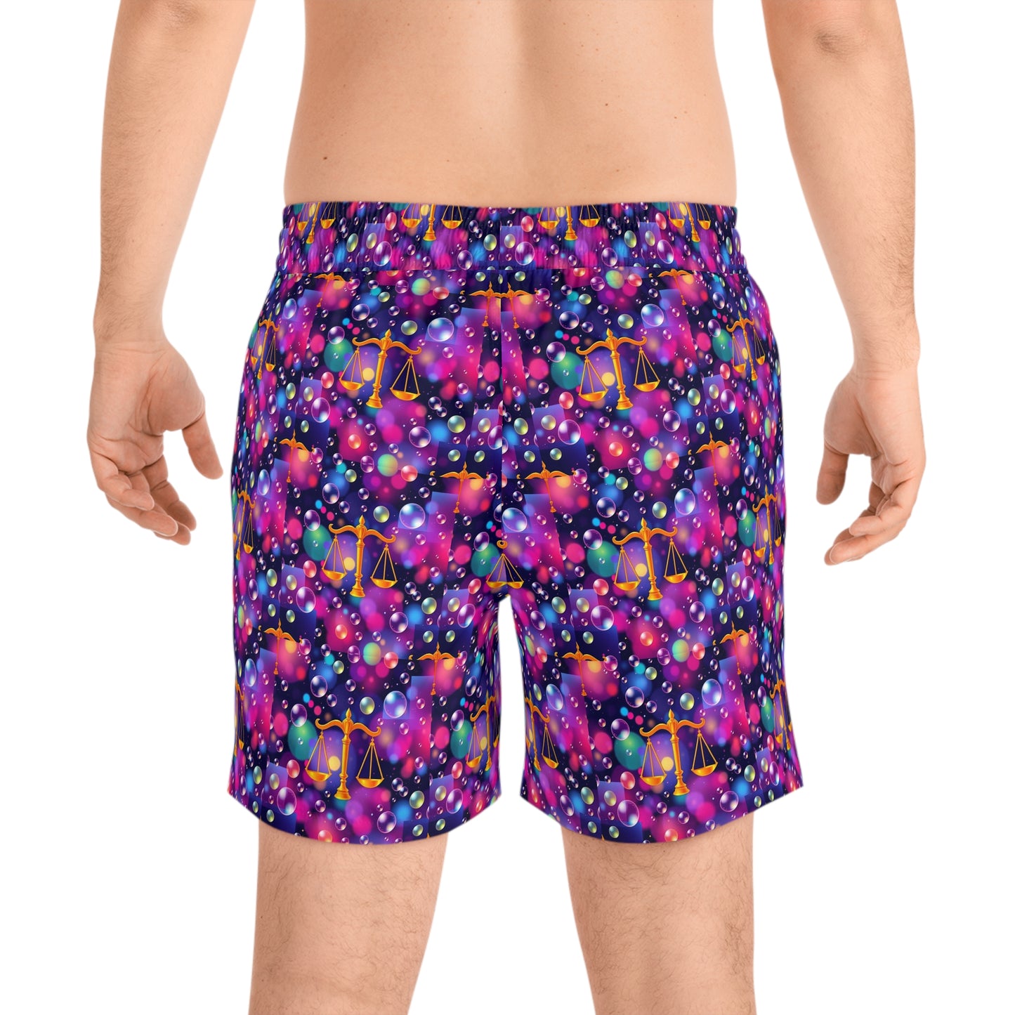 Men's Mid-Length Swim Shorts, (AOP), Libra, Zodiac, Bubble Pattern
