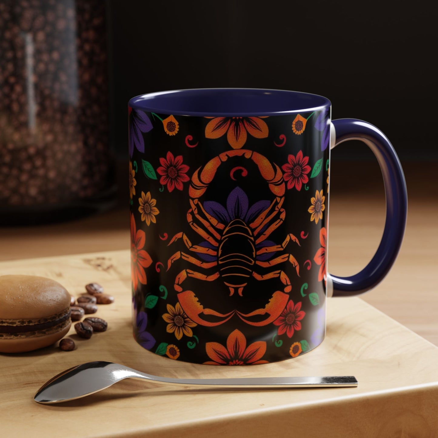 Accent Coffee Mug, Scorpio, Zodiac. Flower Pattern, (11, 15oz)