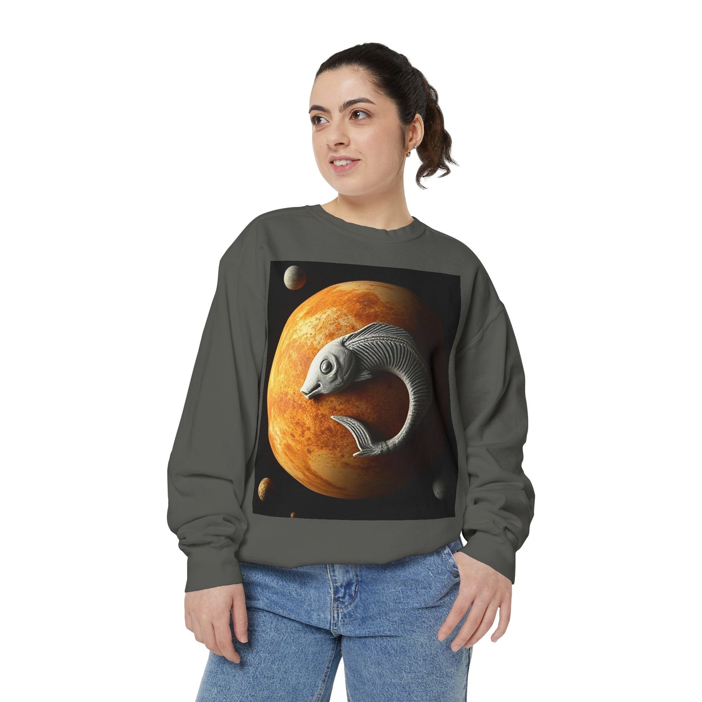 Garment-Dyed Sweatshirt, Unisex, Space Animal Design, Pisces
