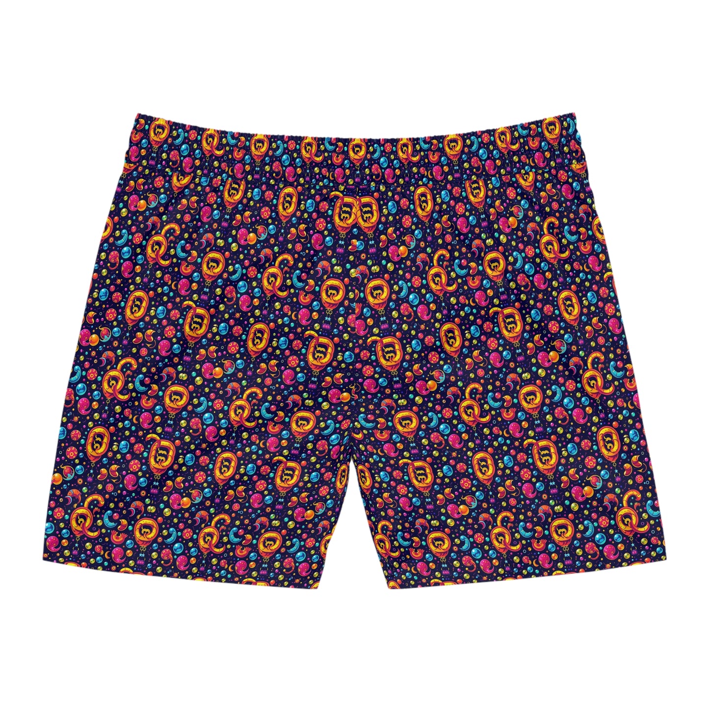 Men's Mid-Length Swim Shorts, (AOP), Aquarius, Zodiac v2, Bubble Pattern