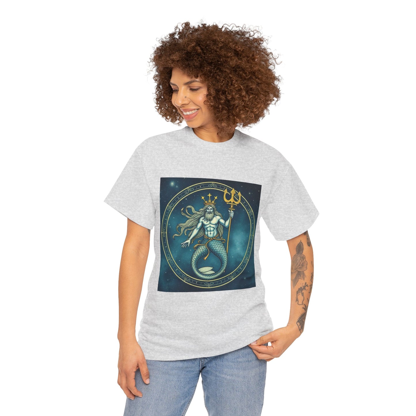 Unisex Heavy Cotton T-Shirt, Aquarius God 6v, Zodiac Design