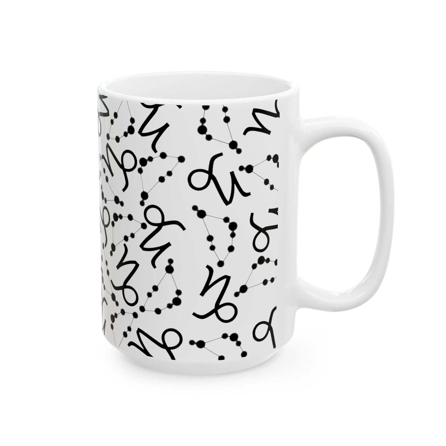 Ceramic Mug, (11oz, 15oz), Ceramic Coffee Mug, AOP, Constellation & Symbol, Capricorn Zodiac Design