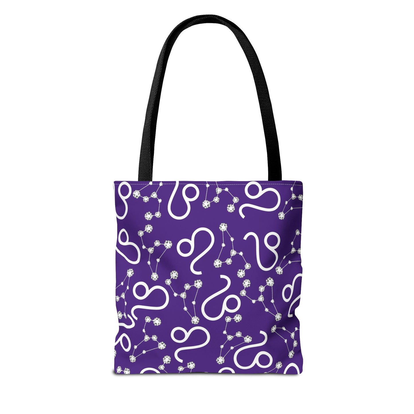 Tote Bag, Leo Zodiac Sign, AOP, (Purple, White)