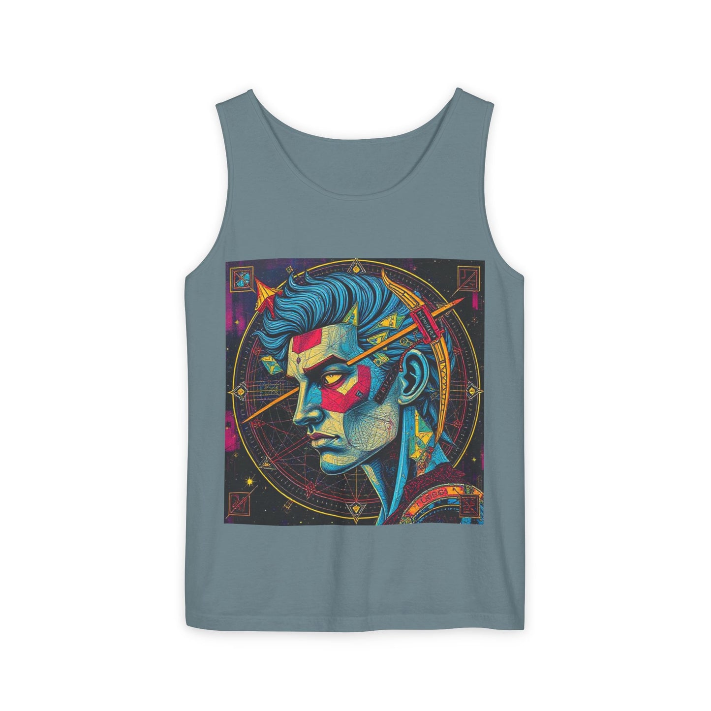 Unisex Garment-Dyed, Tank Top, Sagittarius Design, Pop Art v1, 100% US cotton
