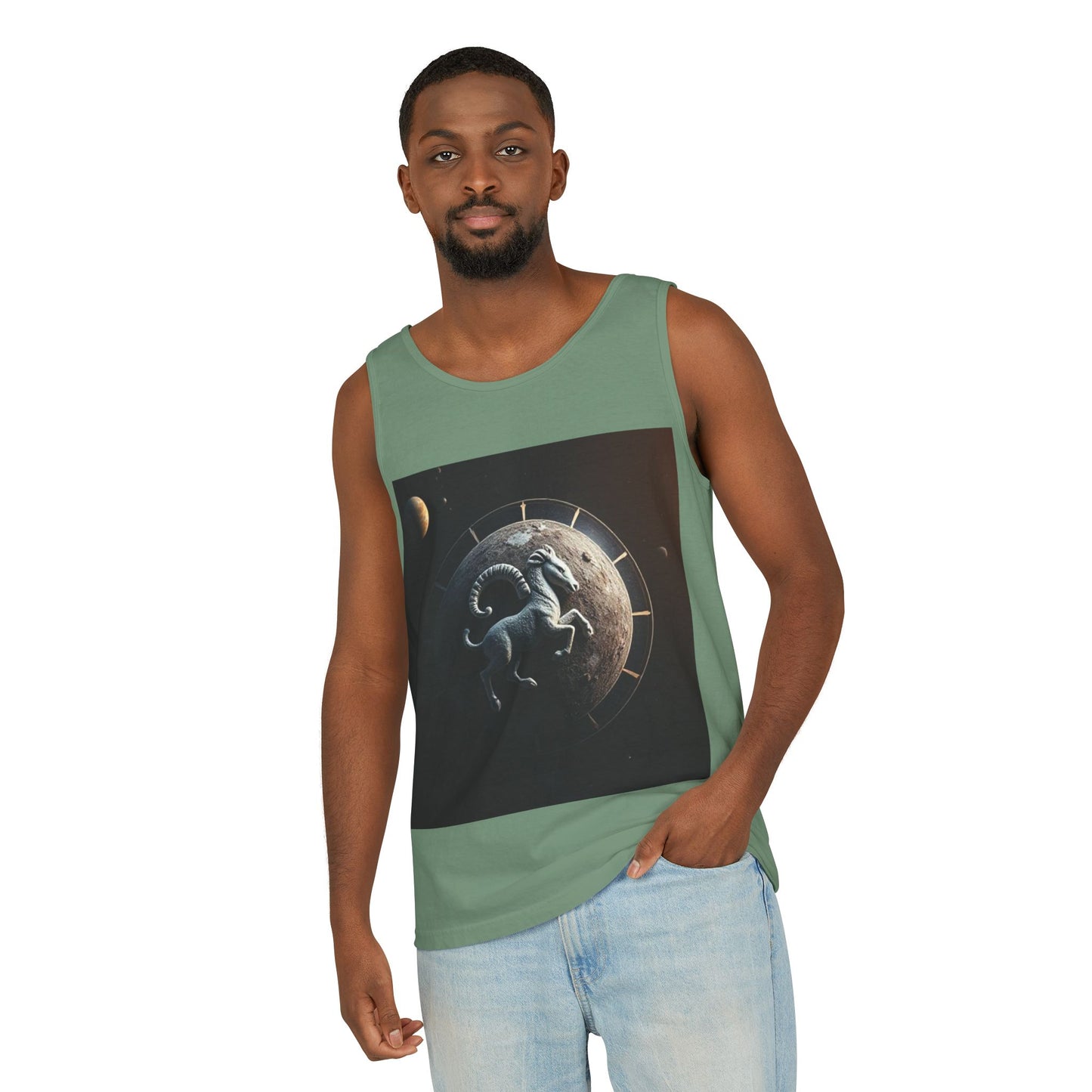 Unisex Garment-Dyed, Tank Top, Aries Design, Planet Animal, 100% Ringspun US cotton