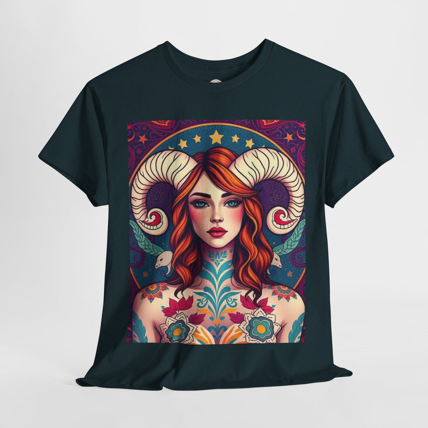 Unisex Heavy Cotton T-Shirt, Aries, Zodiac v1, Sexy Art