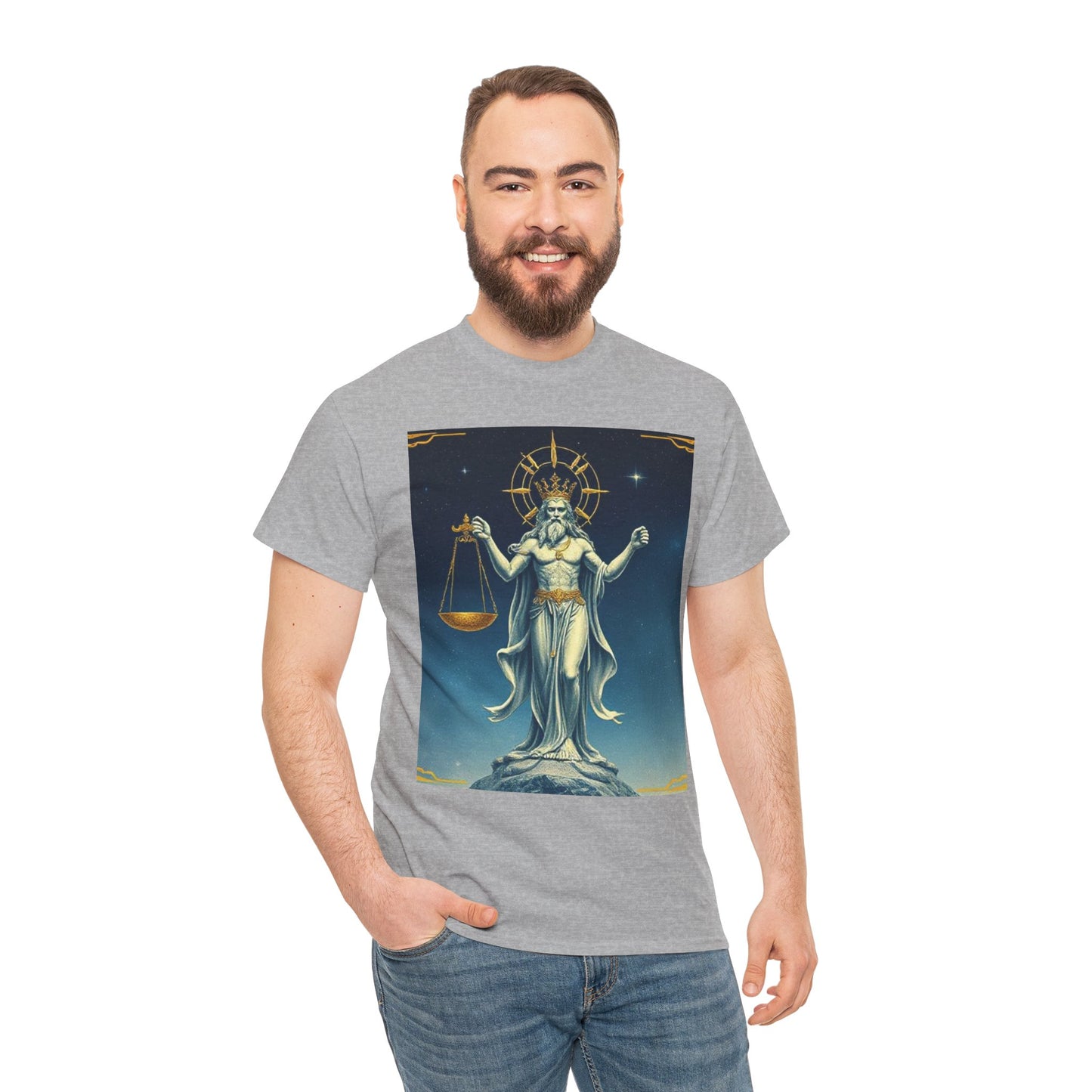 Unisex Heavy Cotton T-Shirt Space v2, Libra God, Zodiac Design