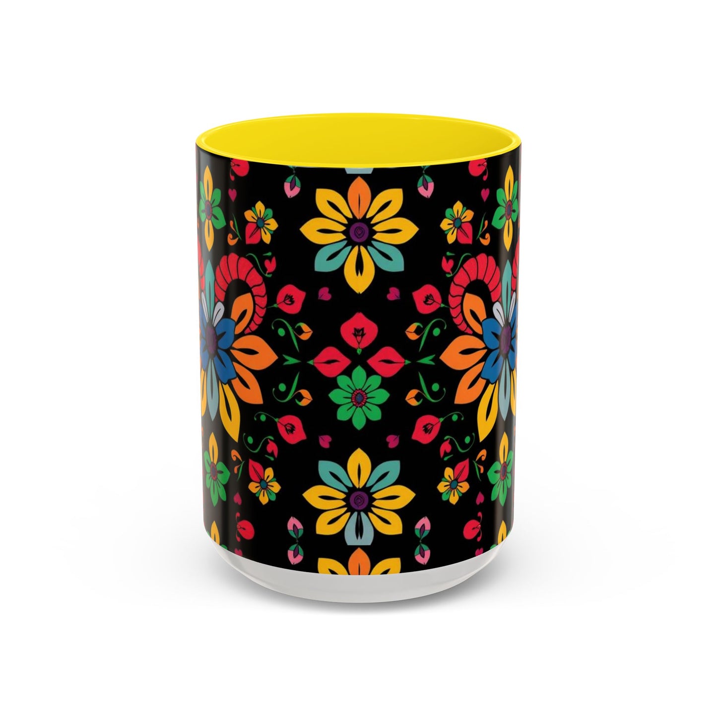 Accent Coffee Mug, Aries, Zodiac v3, Flower Pattern, (11, 15oz)