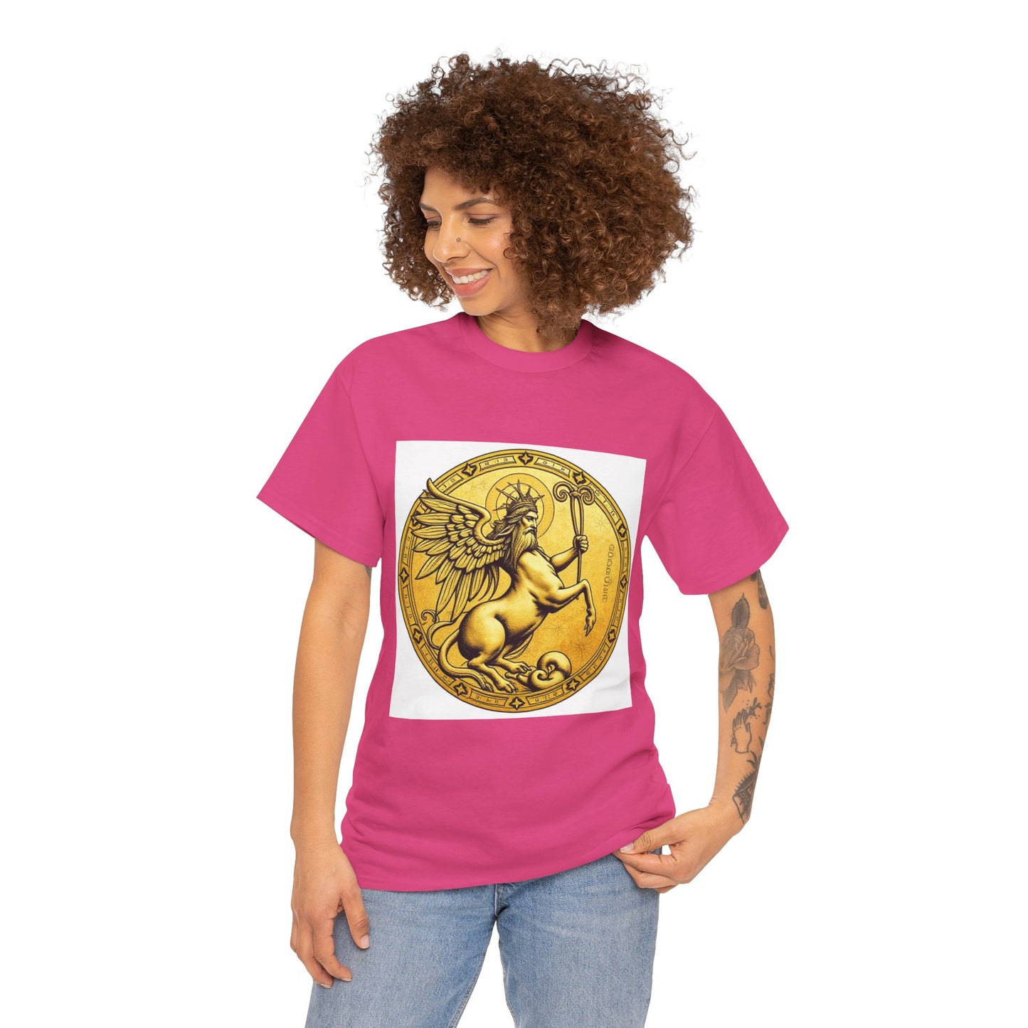 Unisex Heavy Cotton T-Shirt, Golden Angel Coin v1, Virgo Zodiac Design