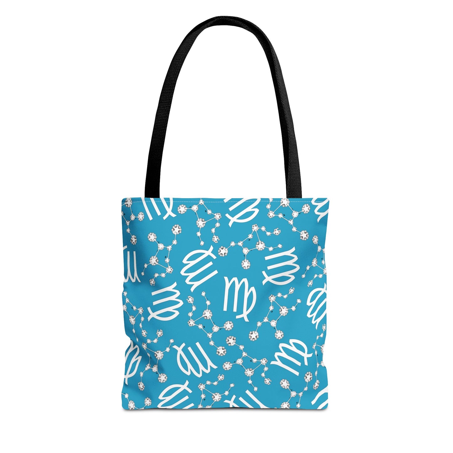 Tote Bag, Virgo Zodiac Sign, AOP, (Turquoise, White)