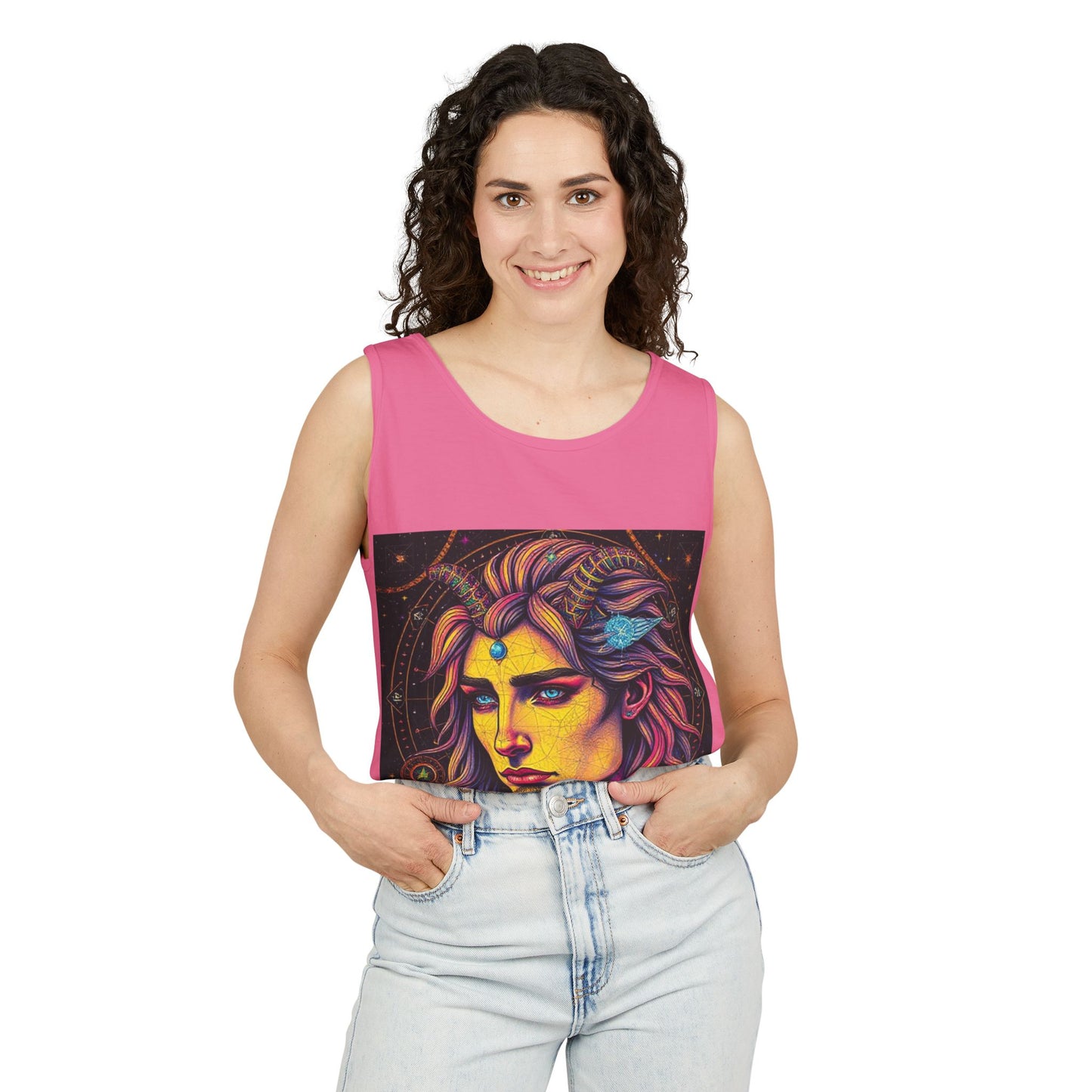 Unisex Garment-Dyed, Tank Top, Aquarius Design, Pop Art v1, 100% Ringspun US cotton