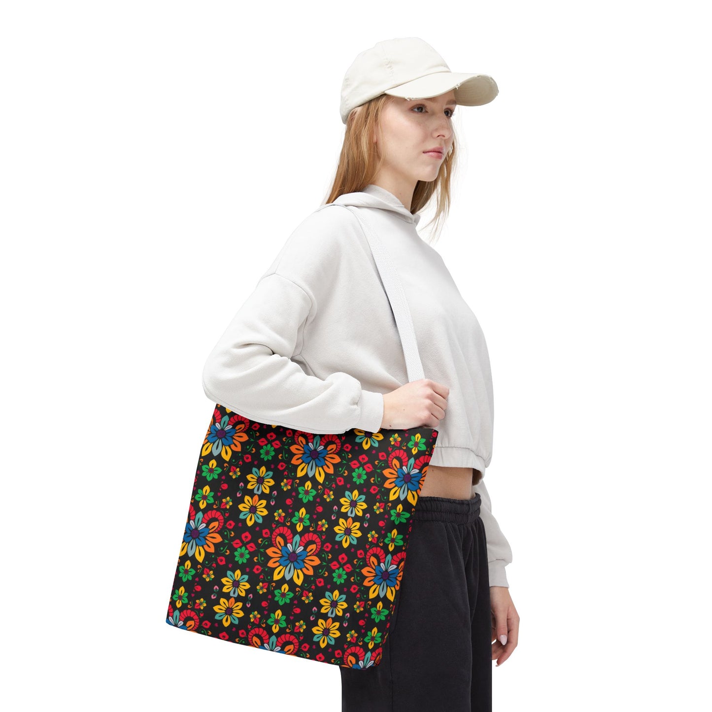 Tote Bag, (AOP), Aries, Zodiac v3, Flower Pattern