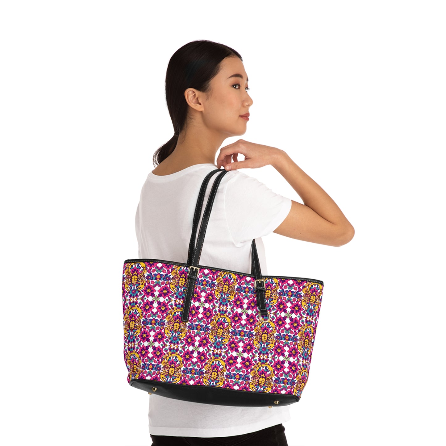 Leather Shoulder Bag, Scorpio, Zodiac v1, Flower Pattern