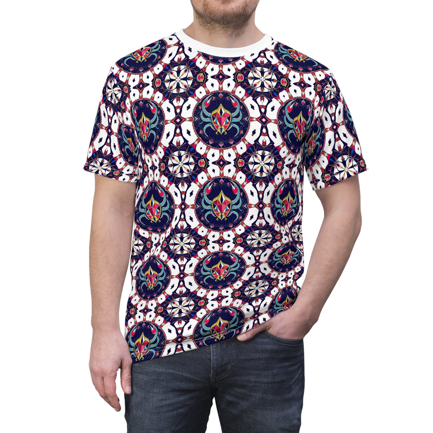 Unisex Cut & Sew T-Shirt, (AOP), Scorpio, Zodiac v4, Jewels Pattern