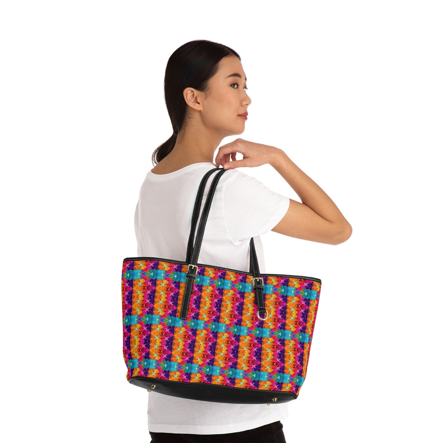 Leather Shoulder Bag, Pisces, Zodiac v1, Shapes Pattern
