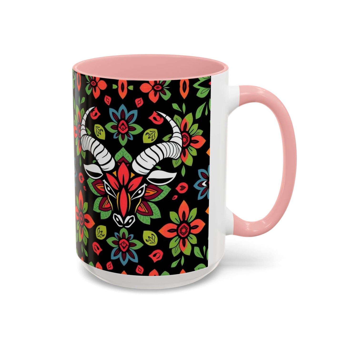 Accent Coffee Mug, Taurus, Zodiac v2. Flower Pattern, (11, 15oz)