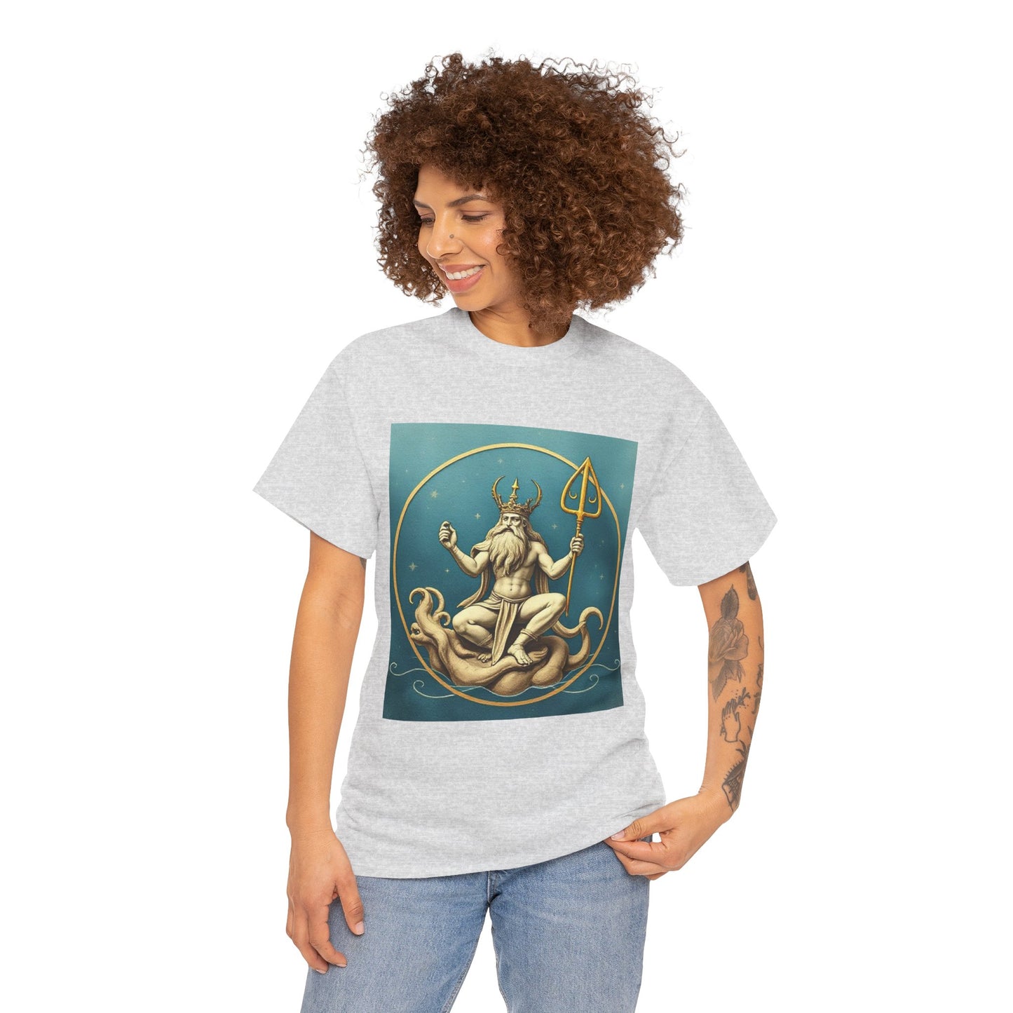 Unisex Heavy Cotton T-Shirt, Aquarius God 3v, Zodiac Design