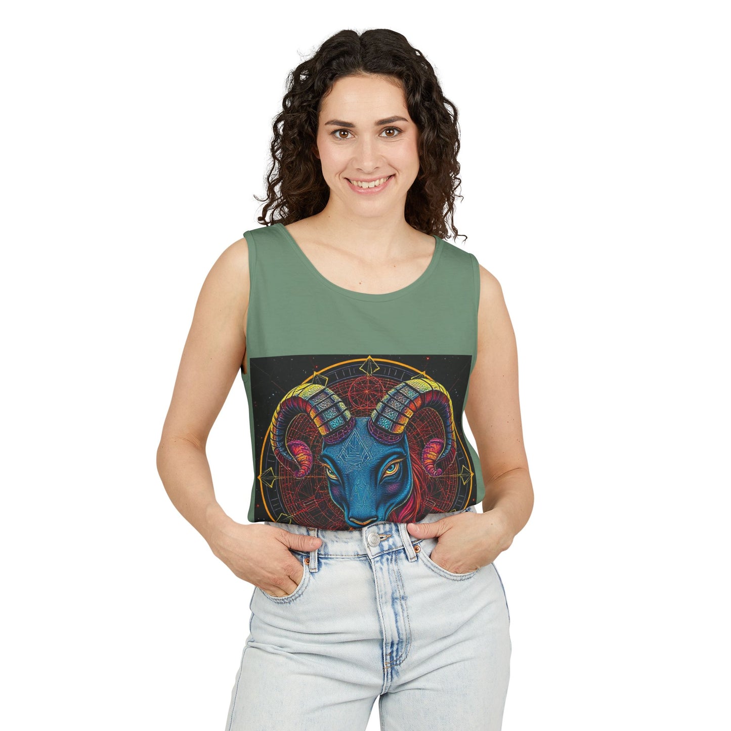 Unisex Garment-Dyed, Tank Top, Aries Design, Pop Art, 100% Ringspun US cotton