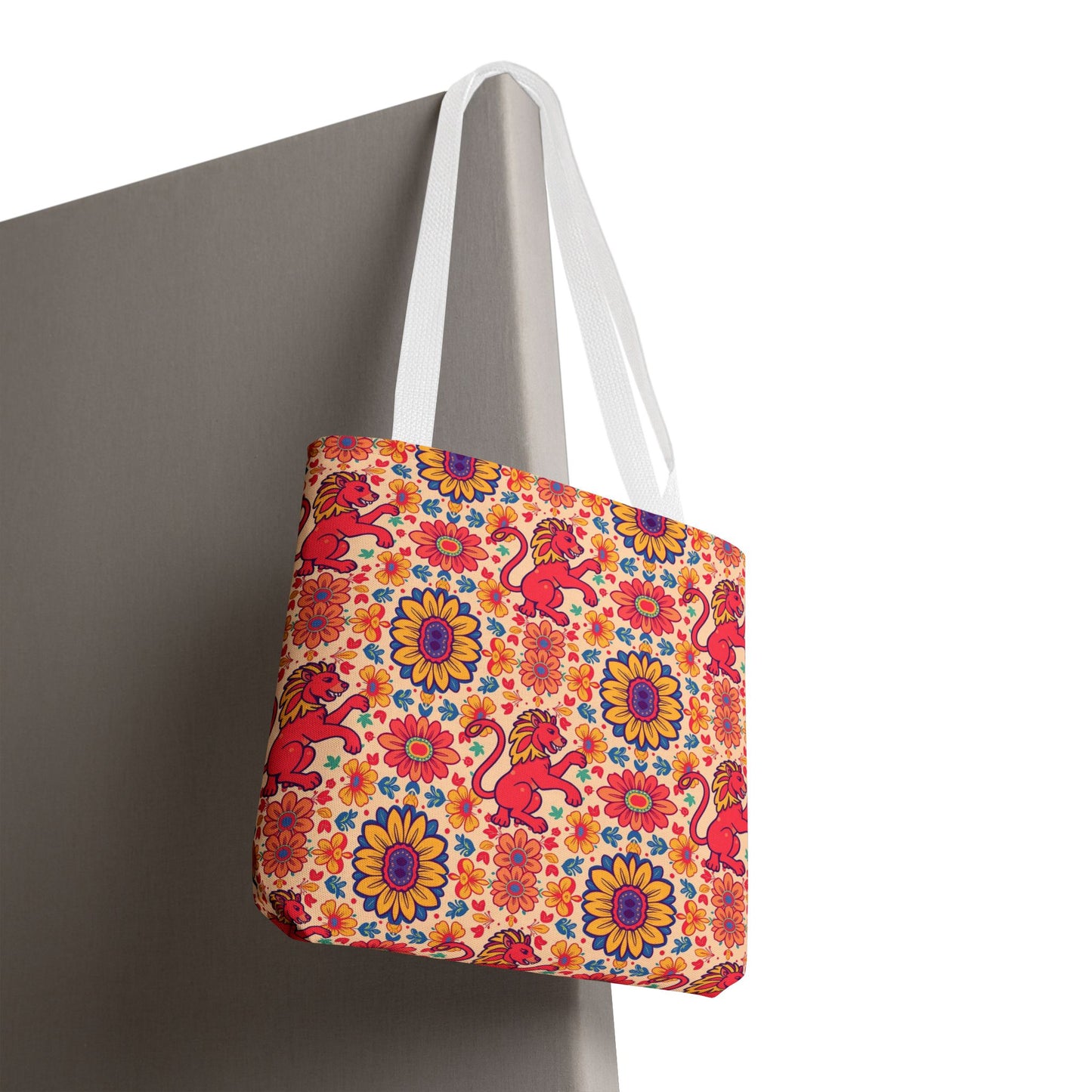 Tote Bag (AOP), Leo, Zodiac v2, Flower Pattern