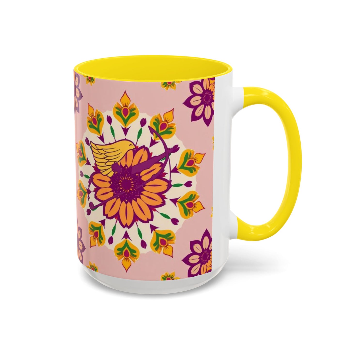 Accent Coffee Mug, Sagittarius, Zodiac v4. Flower Pattern, (11, 15oz)
