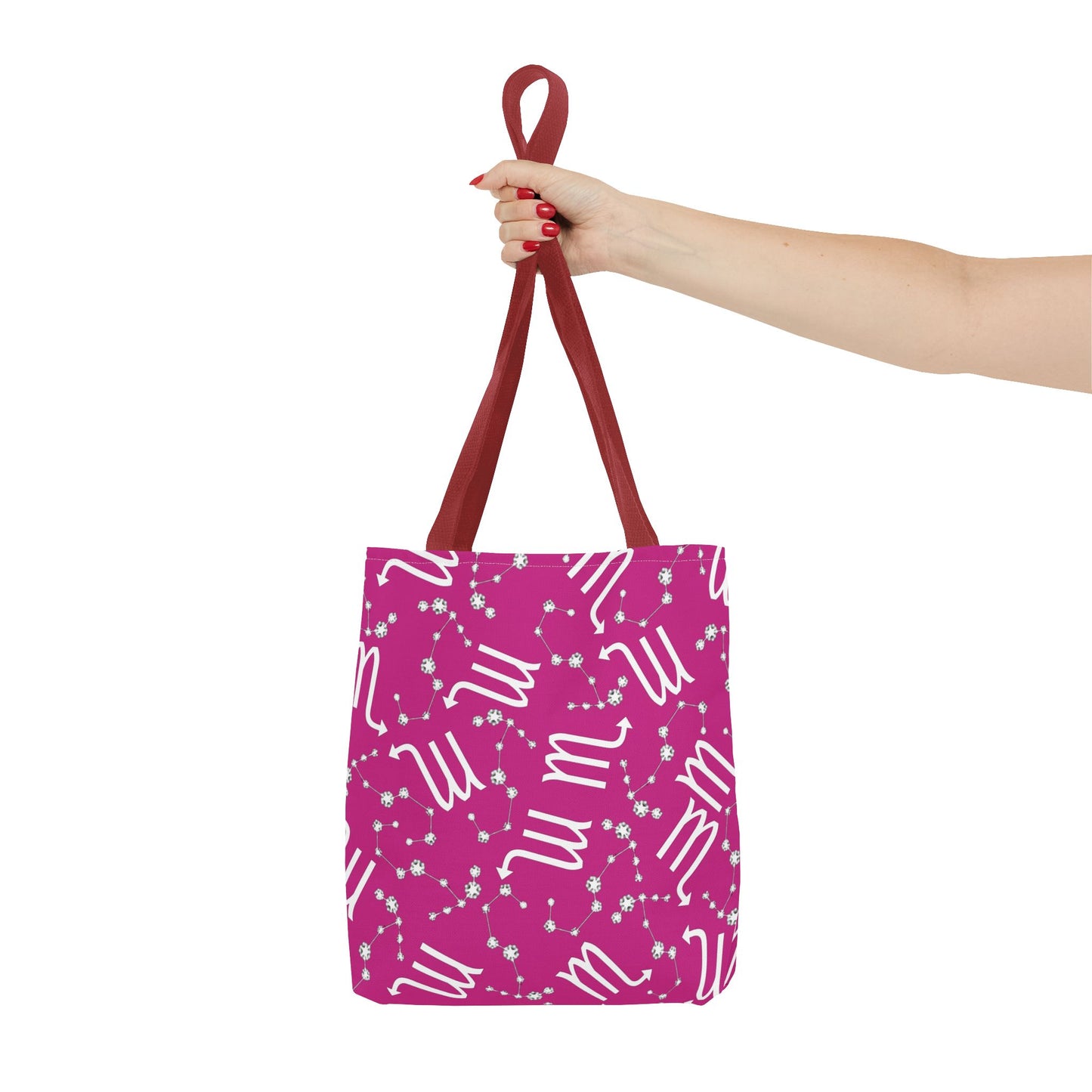 Tote Bag, Scorpio Zodiac Sign, AOP, (Pink, White)