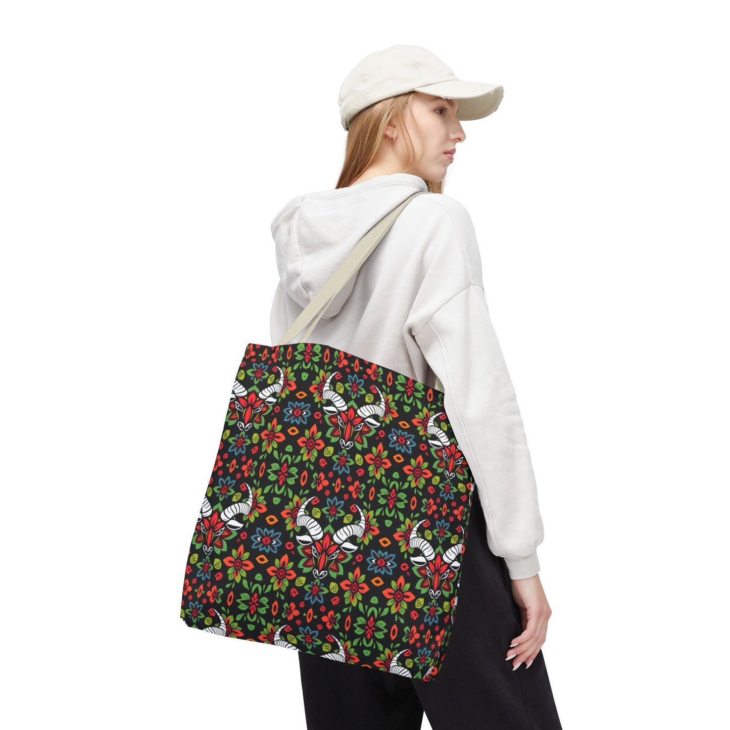 Tote Bag (AOP), Taurus, Zodiac v1, Flower Pattern