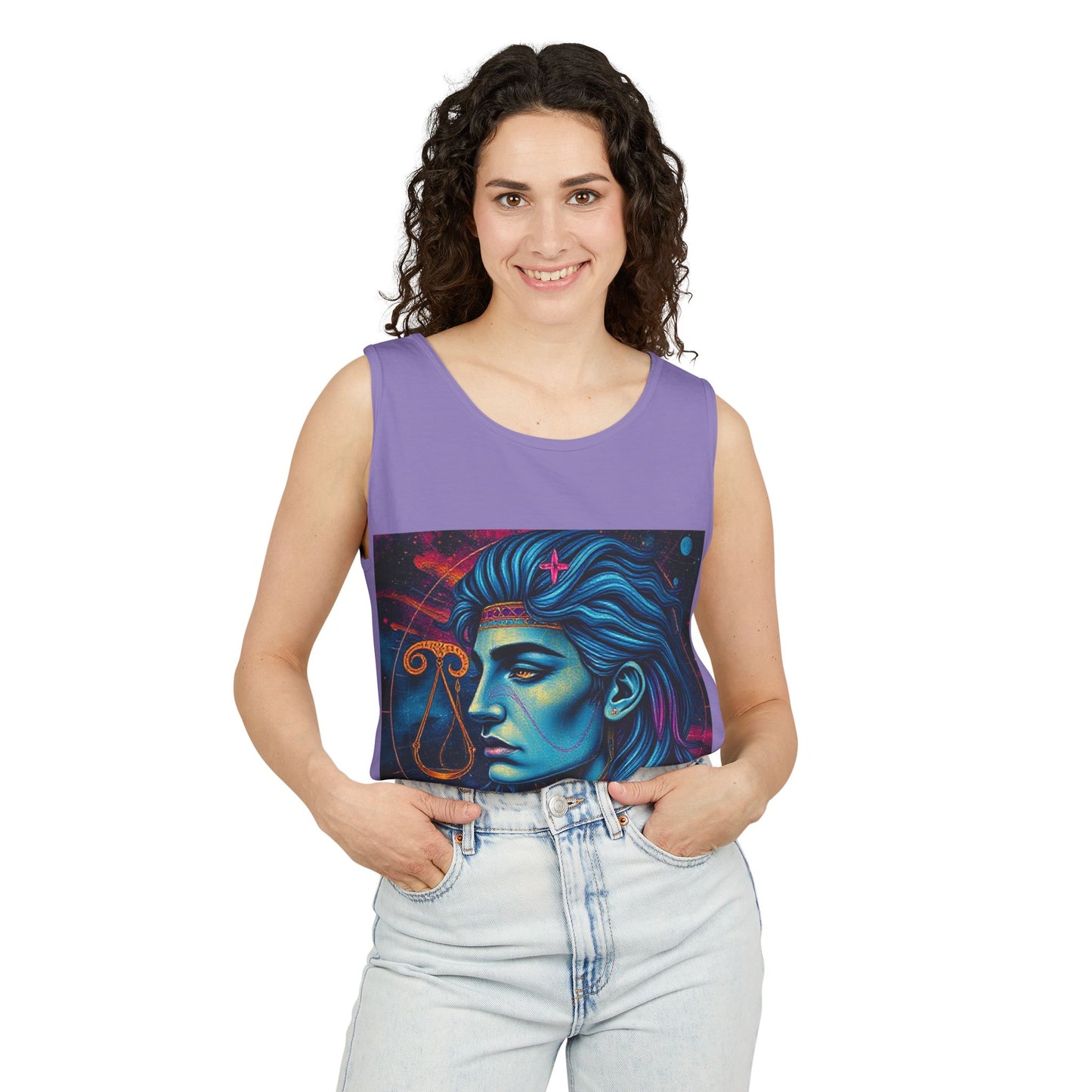 Unisex Garment-Dyed, Tank Top, Libra Design, Pop Art v1, 100% US cotton