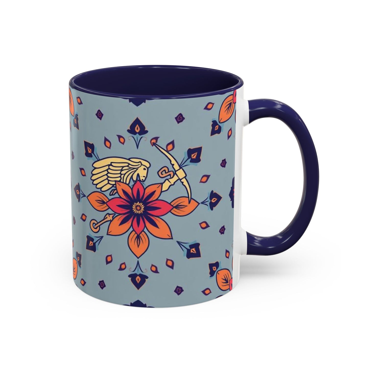 Accent Coffee Mug, Sagittarius, Zodiac v3. Flower Pattern, (11, 15oz)