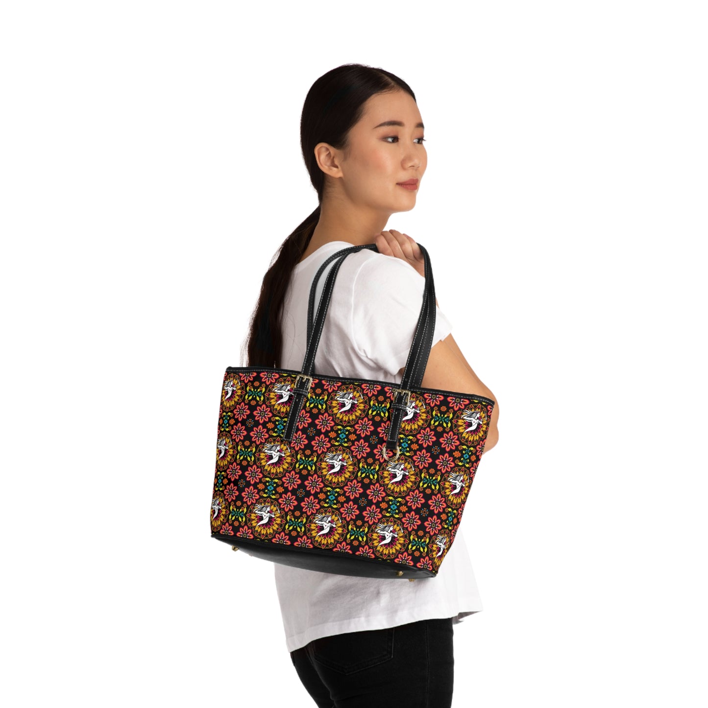 Leather Shoulder Bag, Sagittarius, Zodiac, Flower Pattern