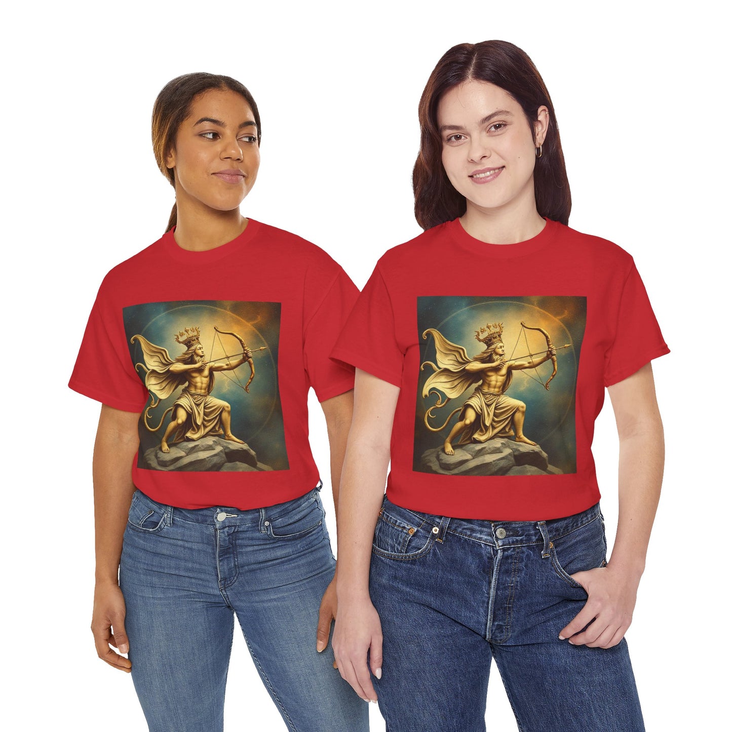 Unisex Heavy Cotton T-Shirt, Sagittarius King, Bow & Arrow v1, Zodiac Design