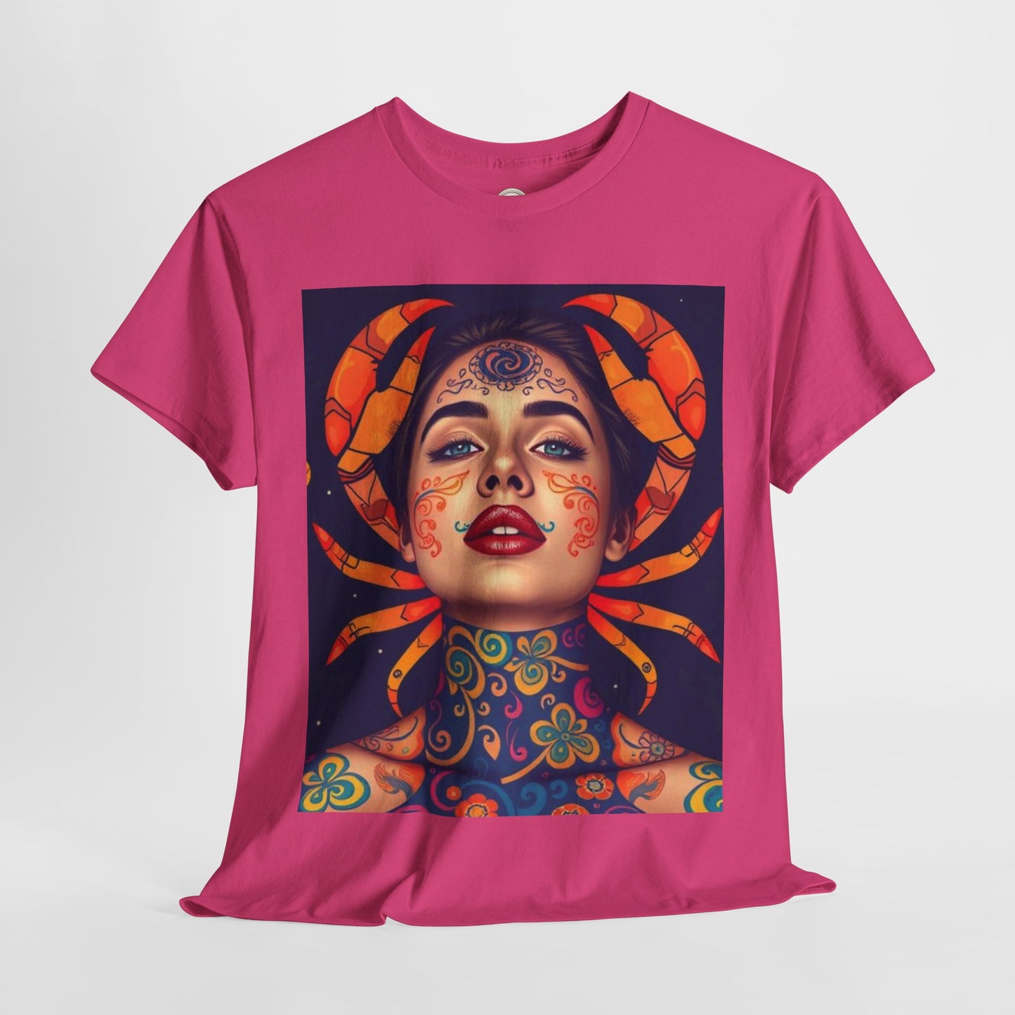 Unisex Heavy Cotton T-Shirt, Cancer, Zodiac v2, Sexy Art