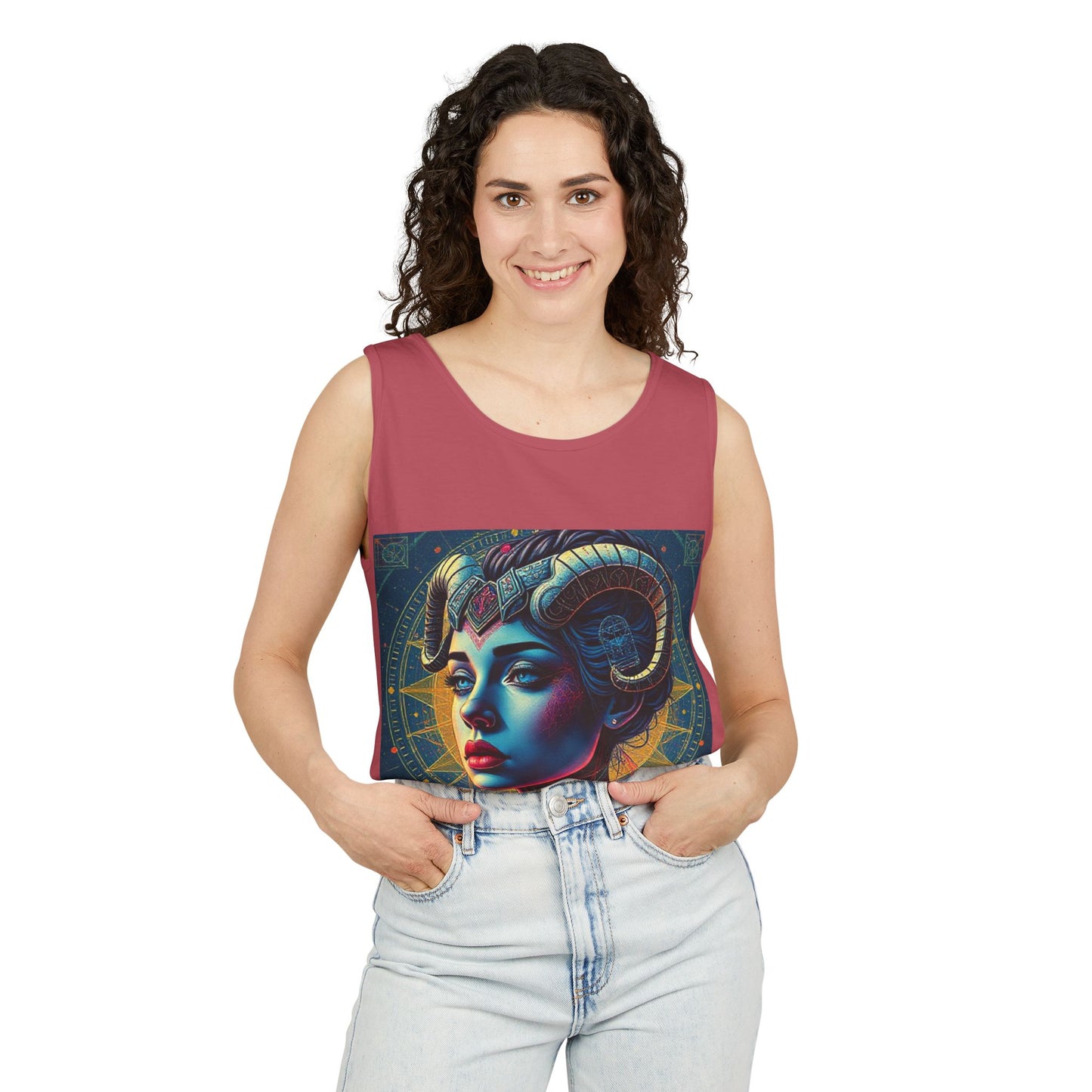 Unisex Garment-Dyed, Tank Top, Aries Design, Pop Art v1, 100% Ringspun US cotton