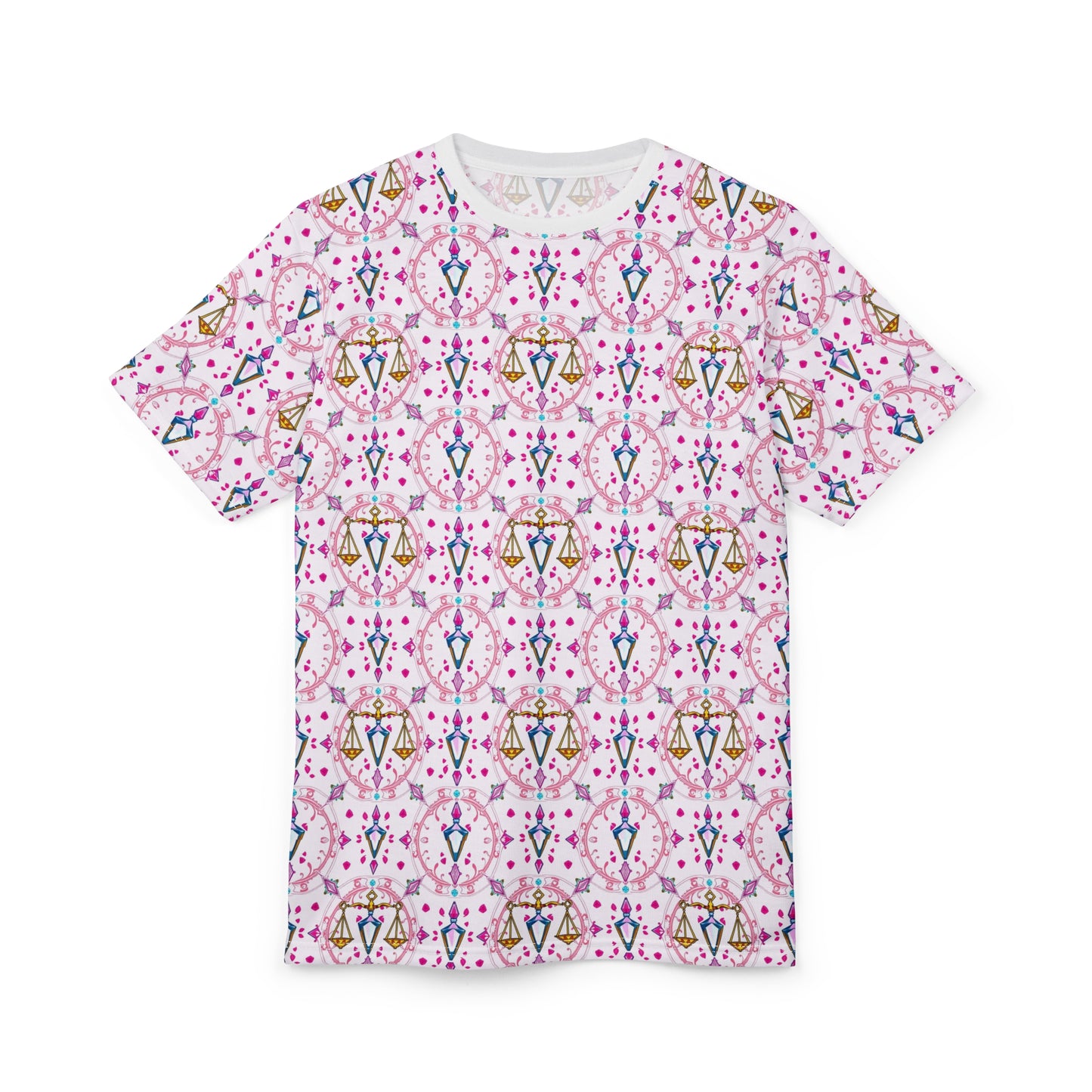 Unisex Cut & Sew T-Shirt, (AOP), Libra, Zodiac v4, Jewels Pattern