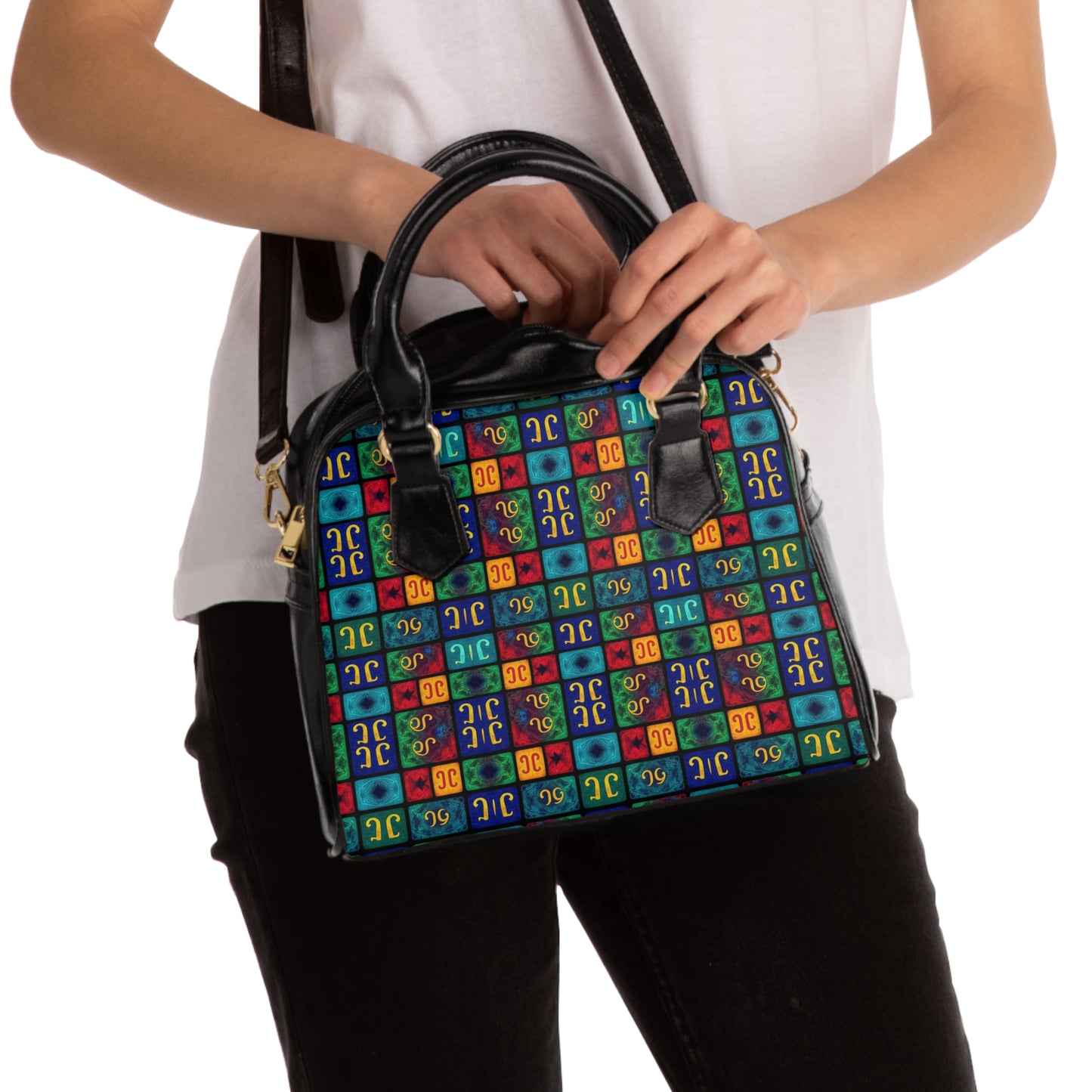 Shoulder Handbag, Aquarius, Zodiac v3, Shapes Pattern