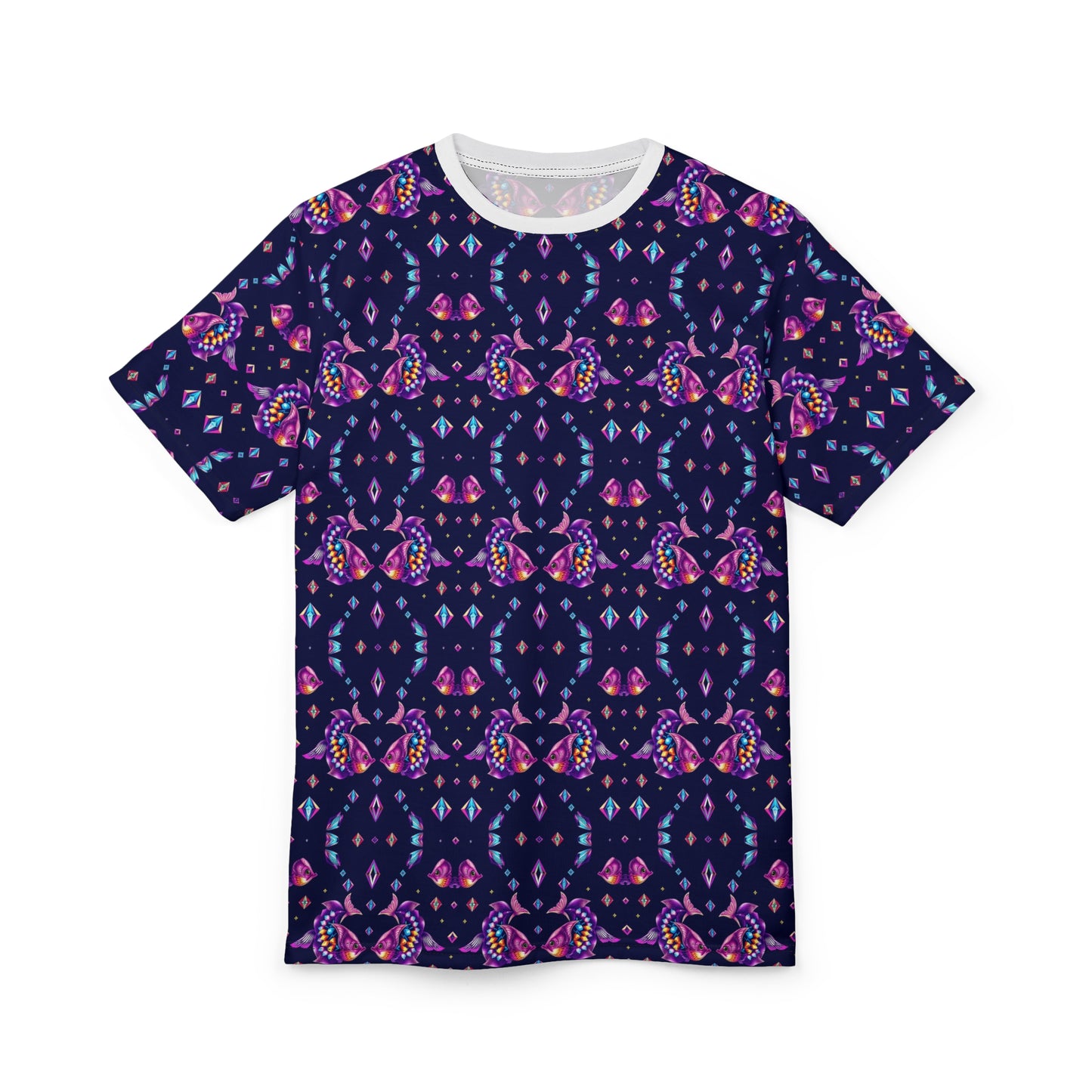 Unisex Cut & Sew T-Shirt, (AOP), Pisces, Zodiac v2, Jewels Pattern