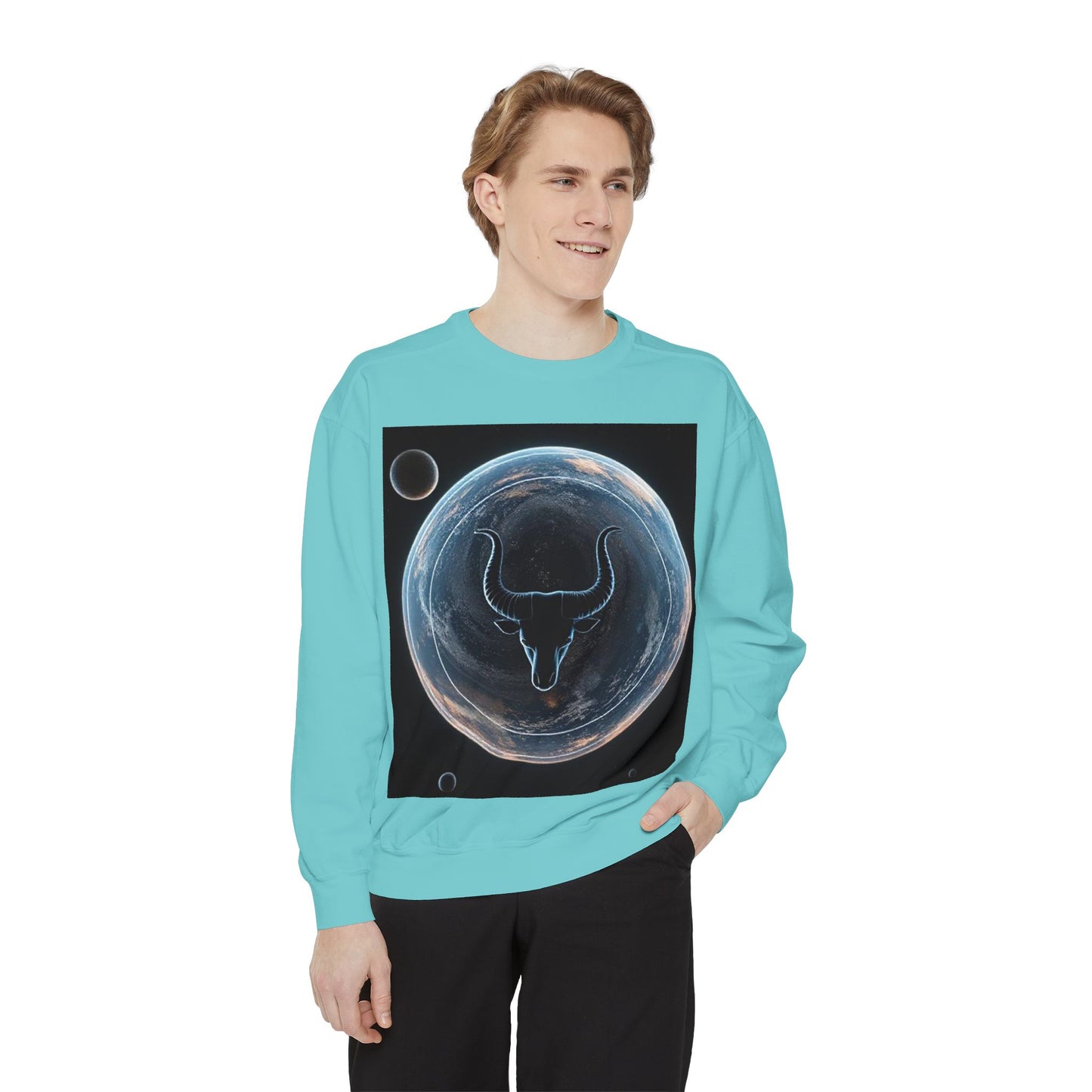 Garment-Dyed Sweatshirt, Unisex, Space Animal Design, Taurus