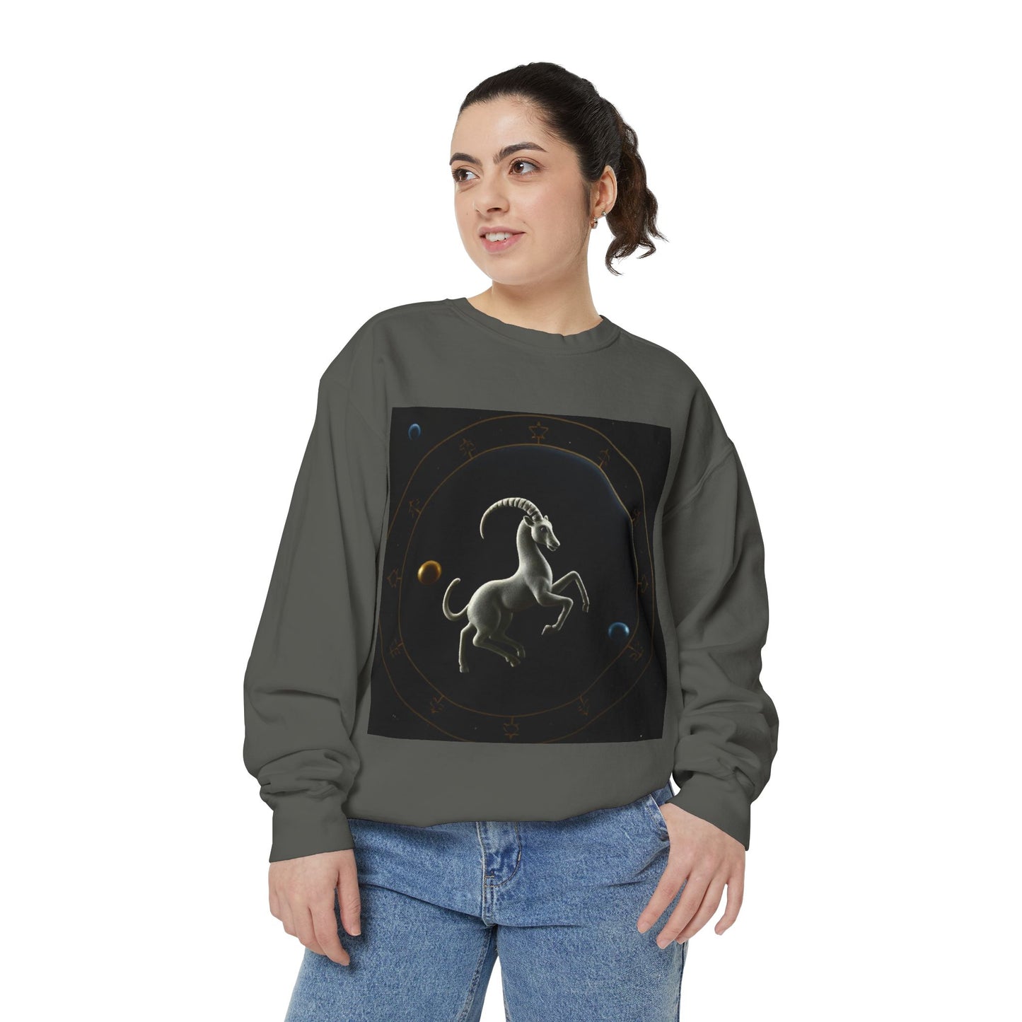 Garment-Dyed Sweatshirt, Unisex, Space Animal Design v1, Capricorn