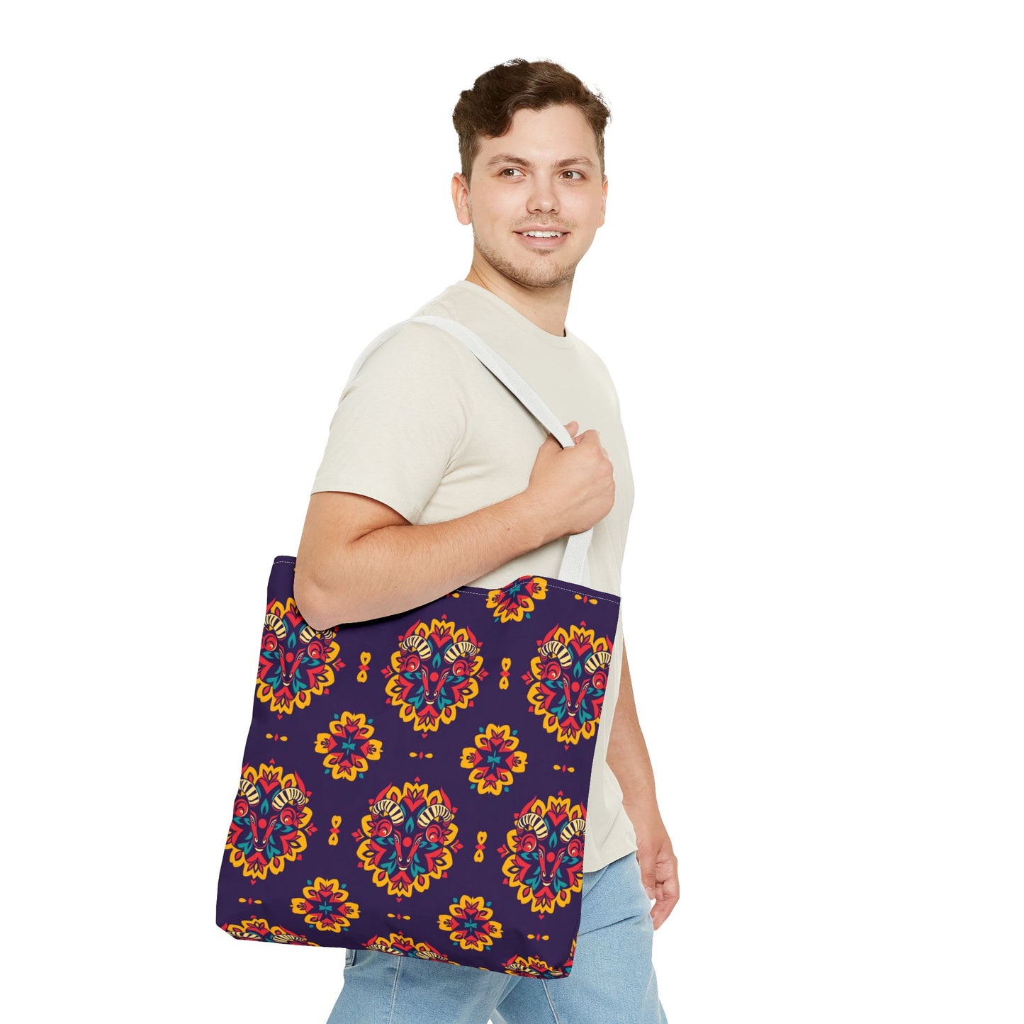 Tote Bag (AOP), Taurus, Zodiac v2, Flower Pattern