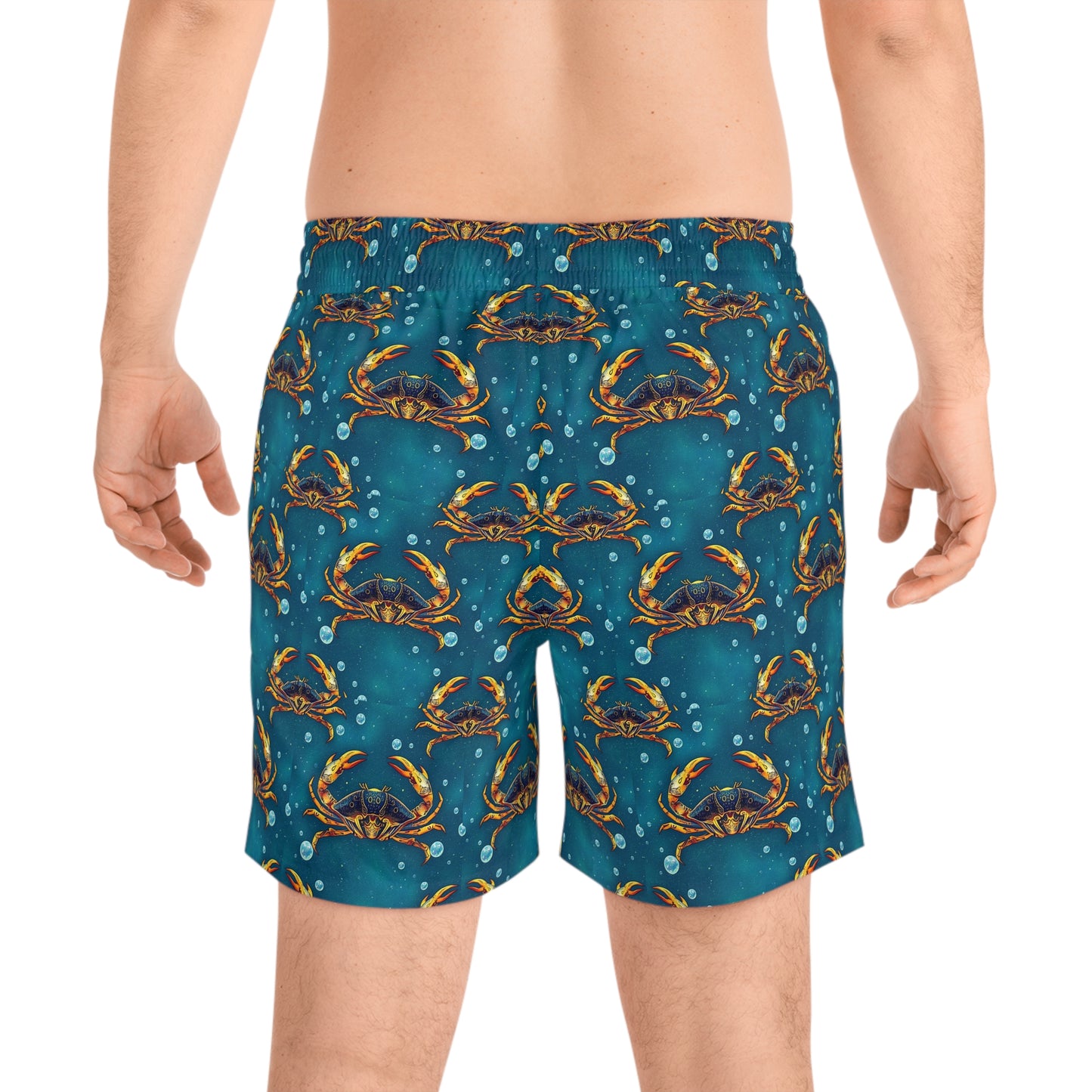 Men's Mid-Length Swim Shorts, (AOP), Cancer, Zodiac v3, Bubble Pattern