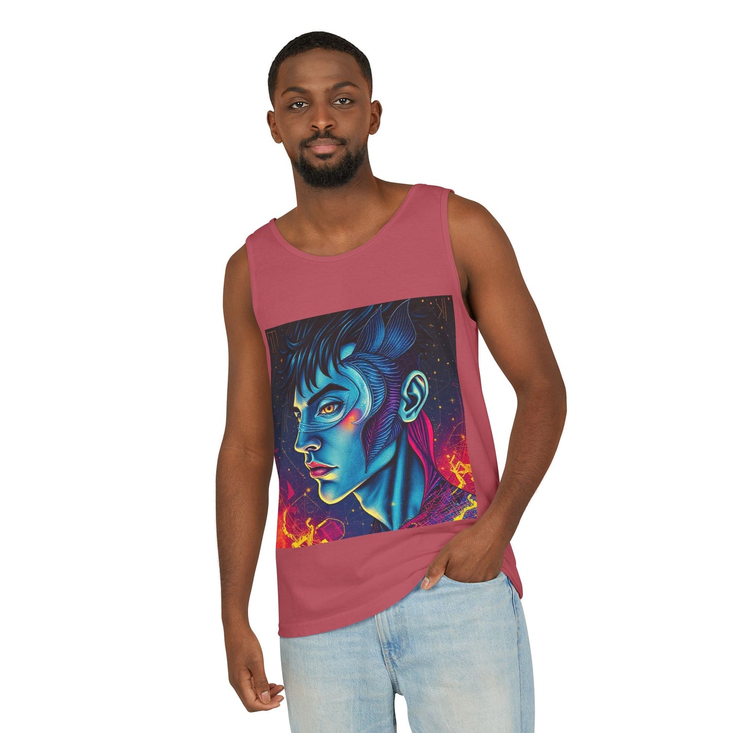 Unisex Garment-Dyed, Tank Top, Pisces Design, Pop Art v1, 100% US cotton