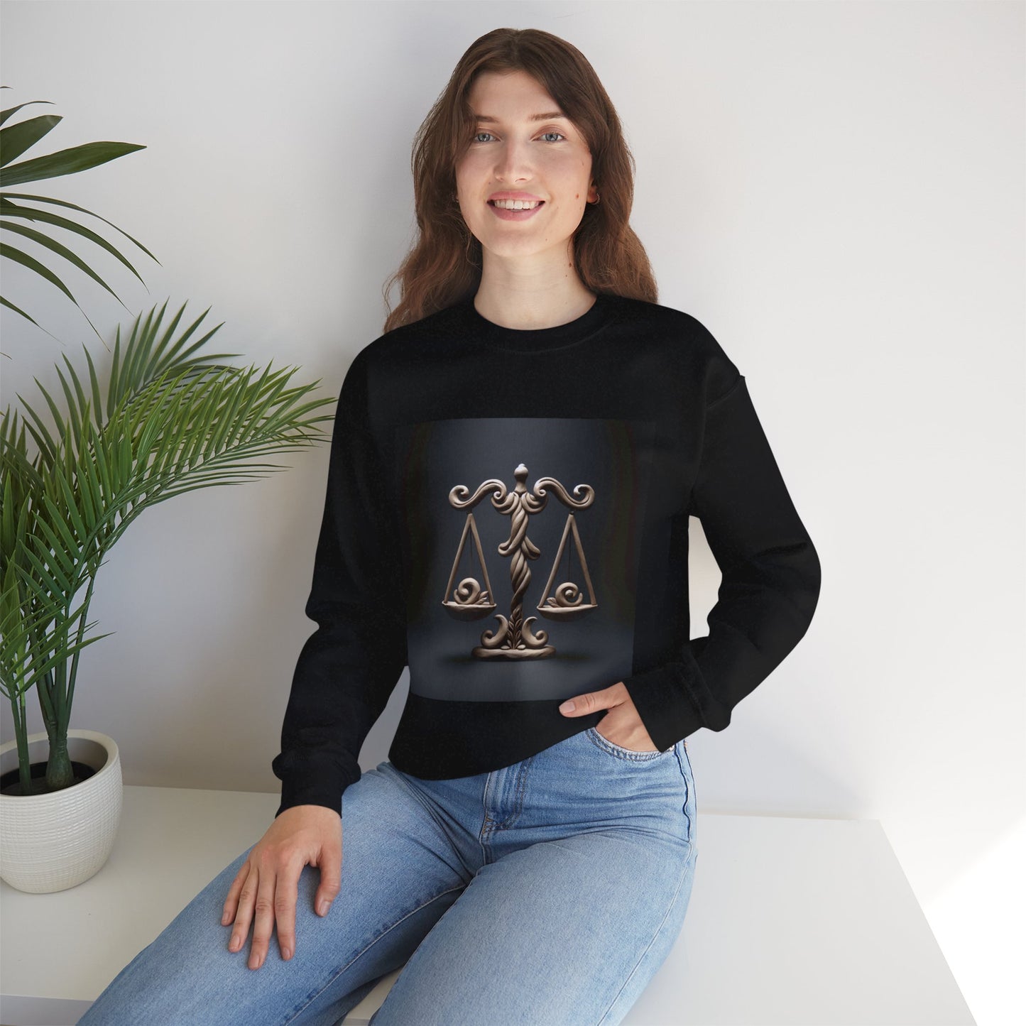Unisex Heavy Blend™ Crewneck Sweatshirt, Brown Scale, Libra Zodiac Design