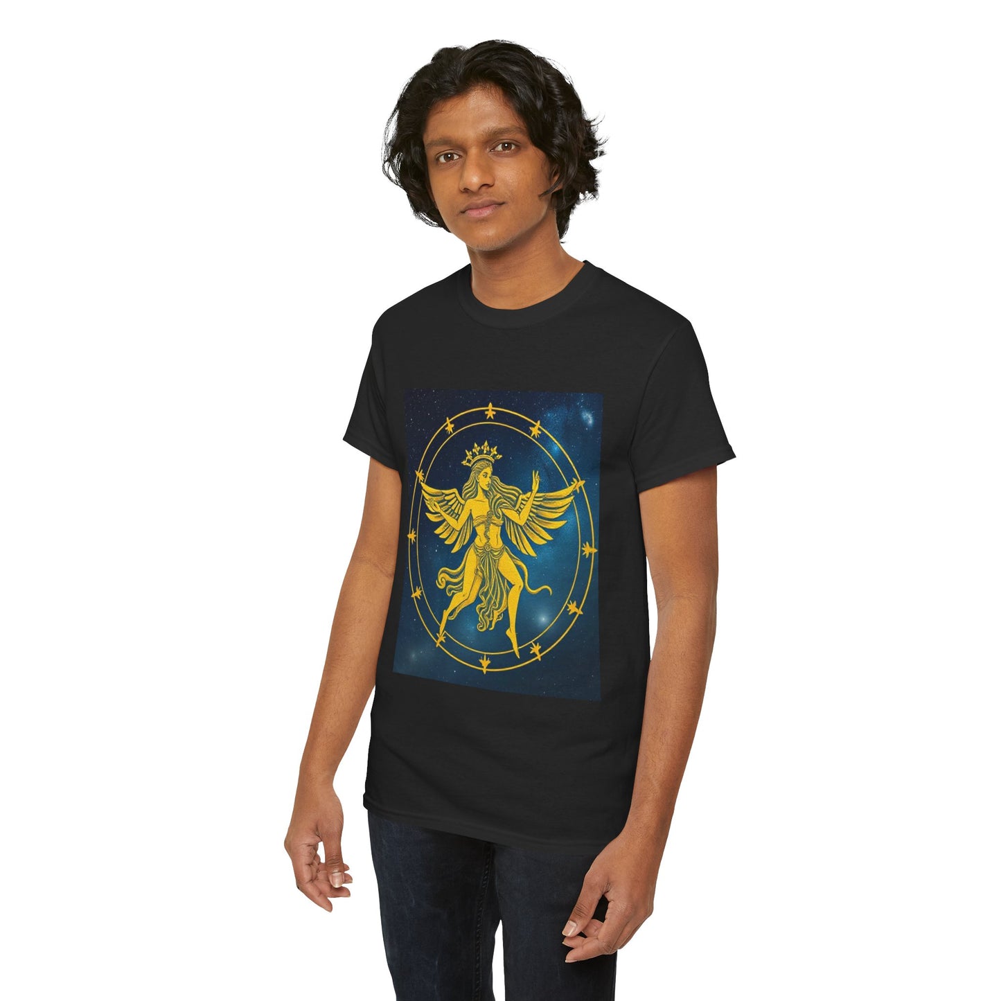 Unisex Heavy Cotton T-Shirt, Twin Angel v3, Gemini Zodiac Design