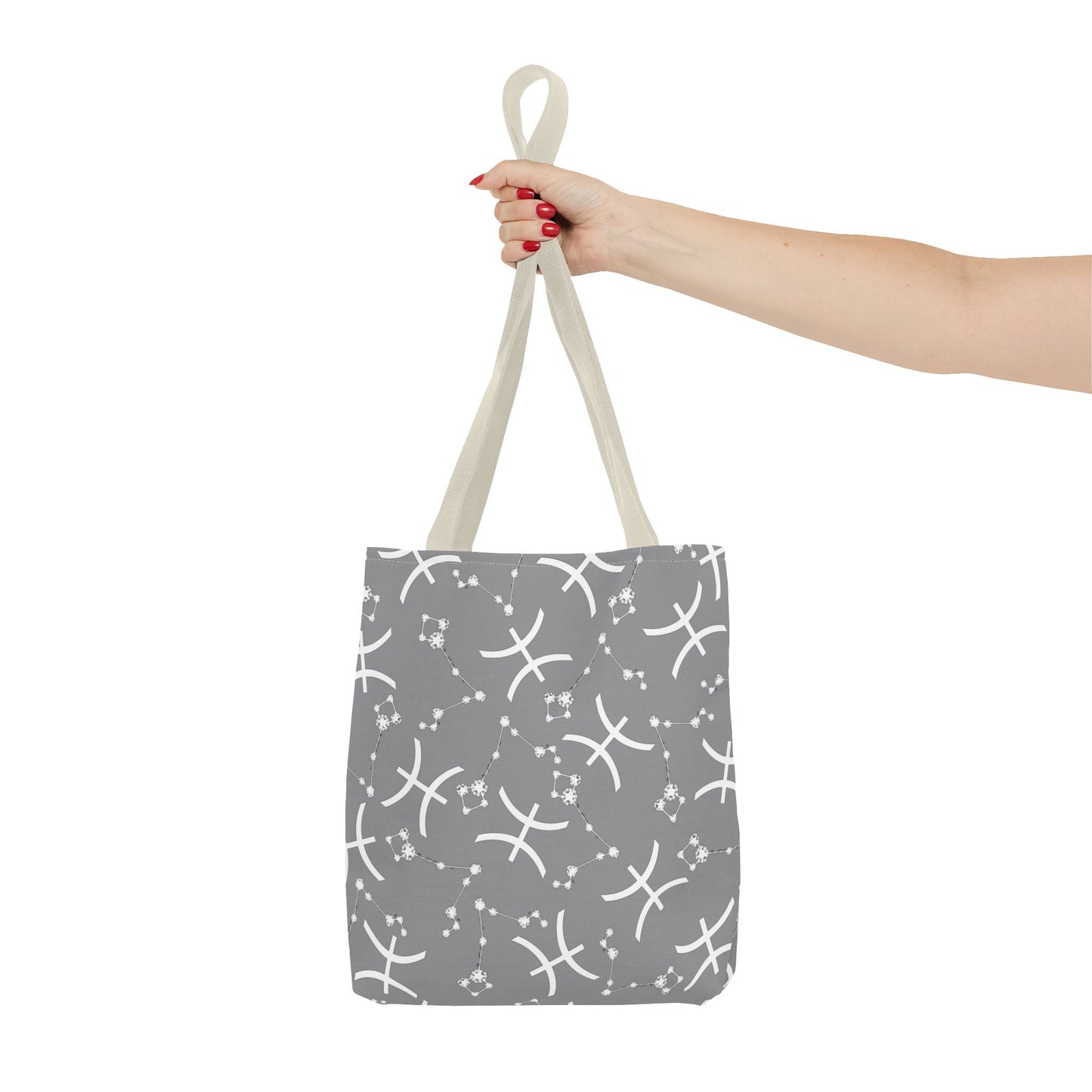 Tote Bag, Pisces Zodiac Sign, AOP, (Grey, White)