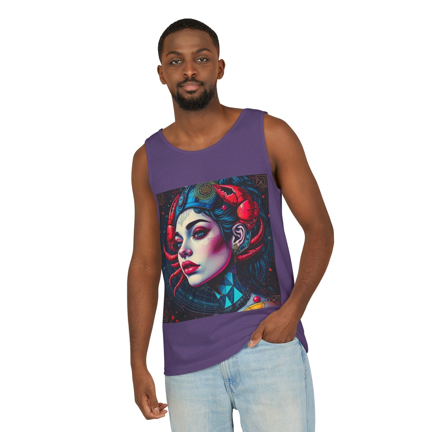 Unisex Garment-Dyed, Tank Top, Cancer, Pop Art v1, 100% US cotton