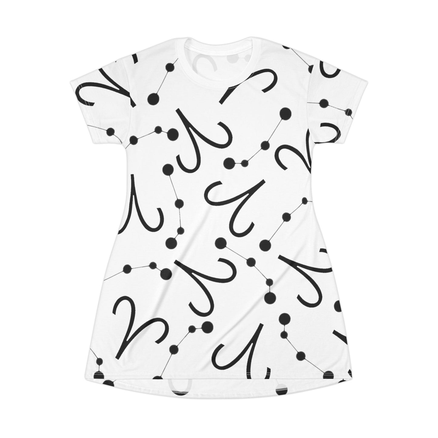 T-Shirt Dress (AOP), 100% Polyester, White thread color, AriesZodiac design